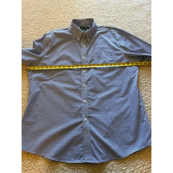 Lauren Ralph Lauren Slim Fit Non-Iron Blue Check Dress Shirt 18 34/35 - Picture 8 of 12